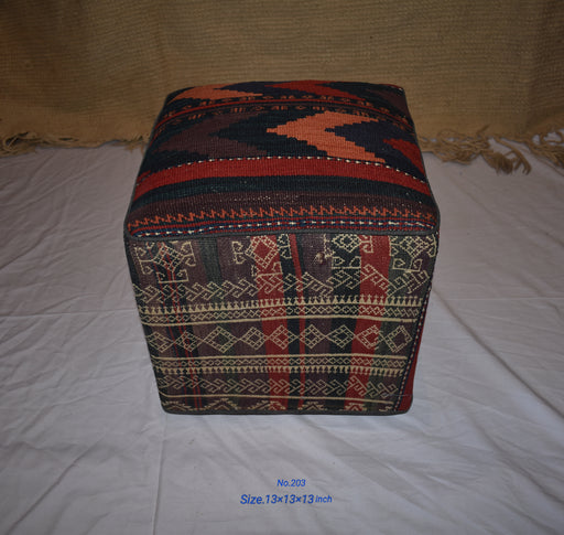 One of a Kind Kilim Rug Pouf Ottoman foot stool - #203 - Crafters and Weavers