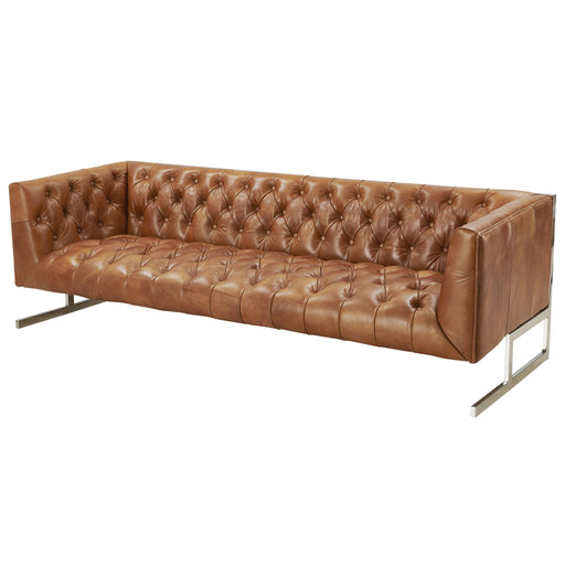 NEW! Conrad Modern Steel Base Chesterfield Sofa - Light Brown Leather - Crafters and Weavers
