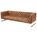 NEW! Conrad Modern Steel Base Chesterfield Sofa - Light Brown Leather - Crafters and Weavers