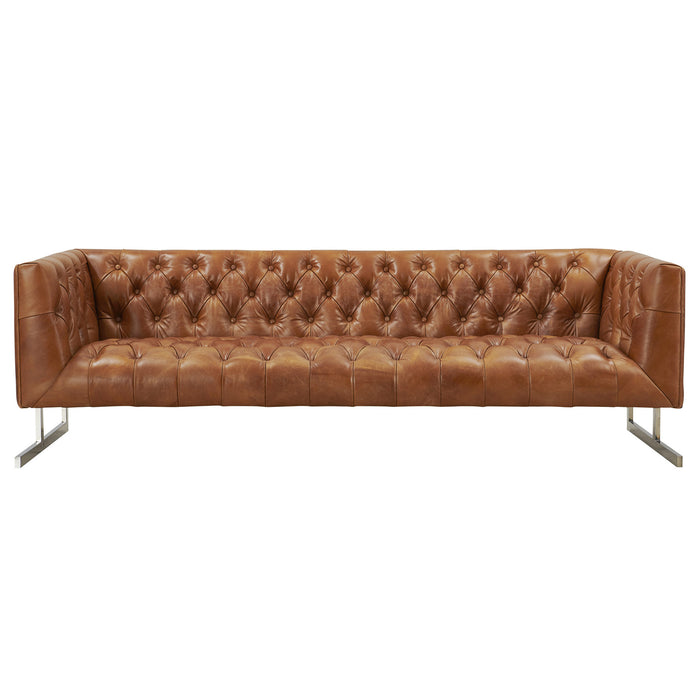 NEW! Conrad Modern Steel Base Chesterfield Sofa - Light Brown Leather - Crafters and Weavers