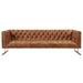 NEW! Conrad Modern Steel Base Chesterfield Sofa - Light Brown Leather - Crafters and Weavers