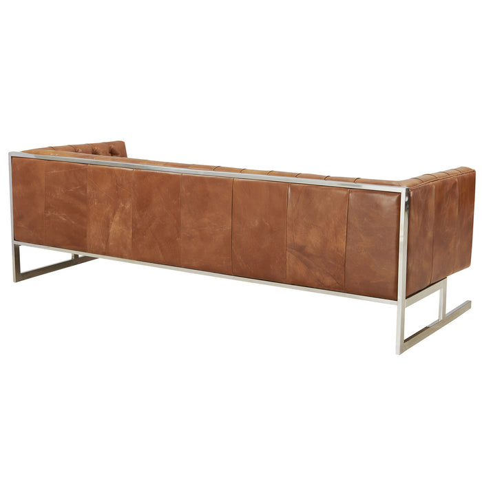 NEW! Conrad Modern Steel Base Chesterfield Sofa - Light Brown Leather - Crafters and Weavers