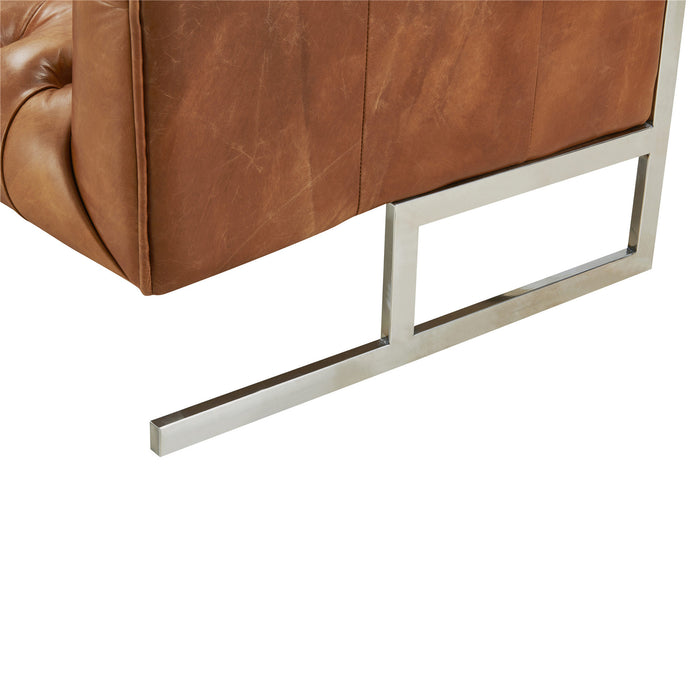 NEW! Conrad Modern Steel Base Chesterfield Sofa - Light Brown Leather - Crafters and Weavers