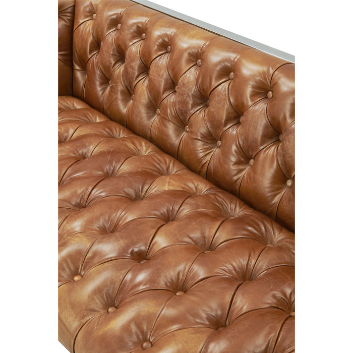NEW! Conrad Modern Steel Base Chesterfield Sofa - Light Brown Leather - Crafters and Weavers