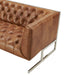 NEW! Conrad Modern Steel Base Chesterfield Sofa - Light Brown Leather - Crafters and Weavers