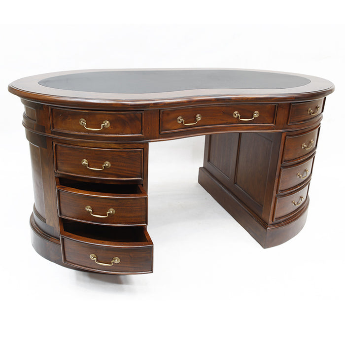 Legacy Mahogany Wood Leather Top Kidney Desk - Brown Walnut - Crafters and Weavers