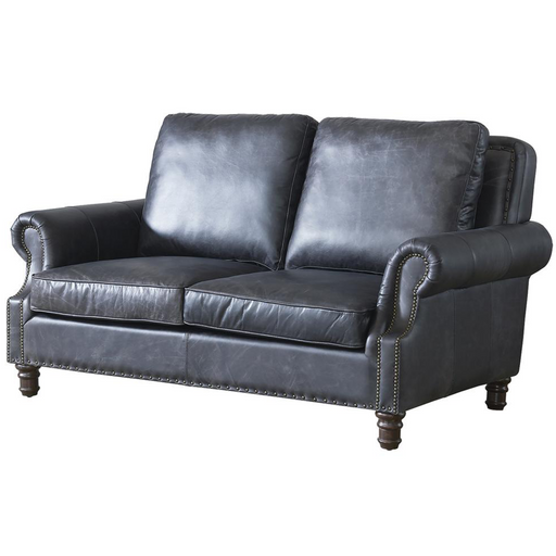 English Rolled Arm Love Seat - Slate Leather - Crafters and Weavers