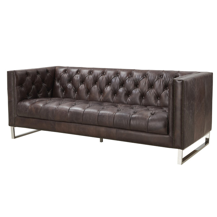 Miranda Contemporary Chesterfield Sofa - Dark Brown Leather - Crafters and Weavers