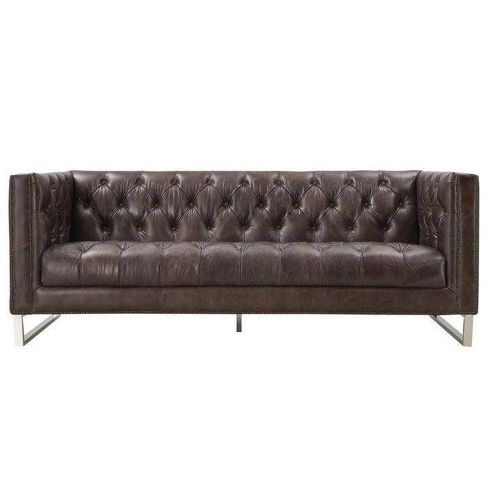 Miranda Contemporary Chesterfield Sofa - Dark Brown Leather - Crafters and Weavers