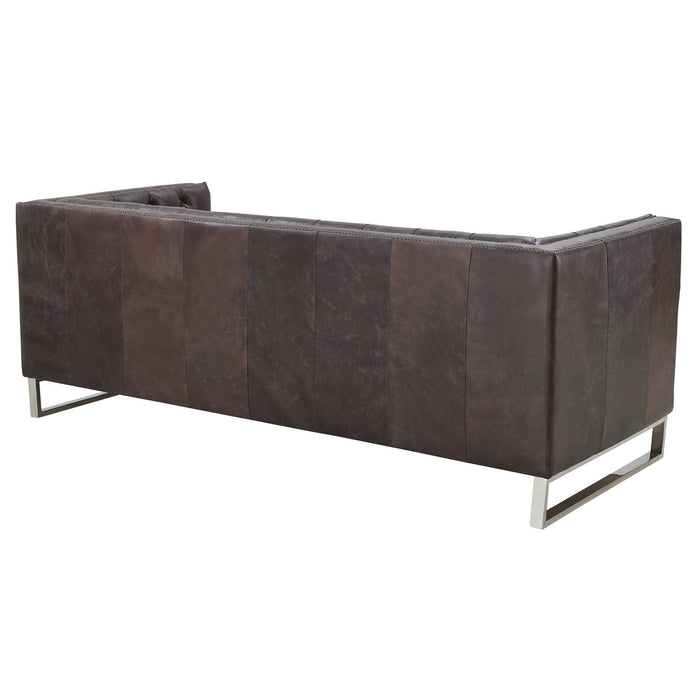 Miranda Contemporary Chesterfield Sofa - Dark Brown Leather - Crafters and Weavers