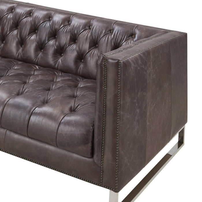 Miranda Contemporary Chesterfield Sofa - Dark Brown Leather - Crafters and Weavers