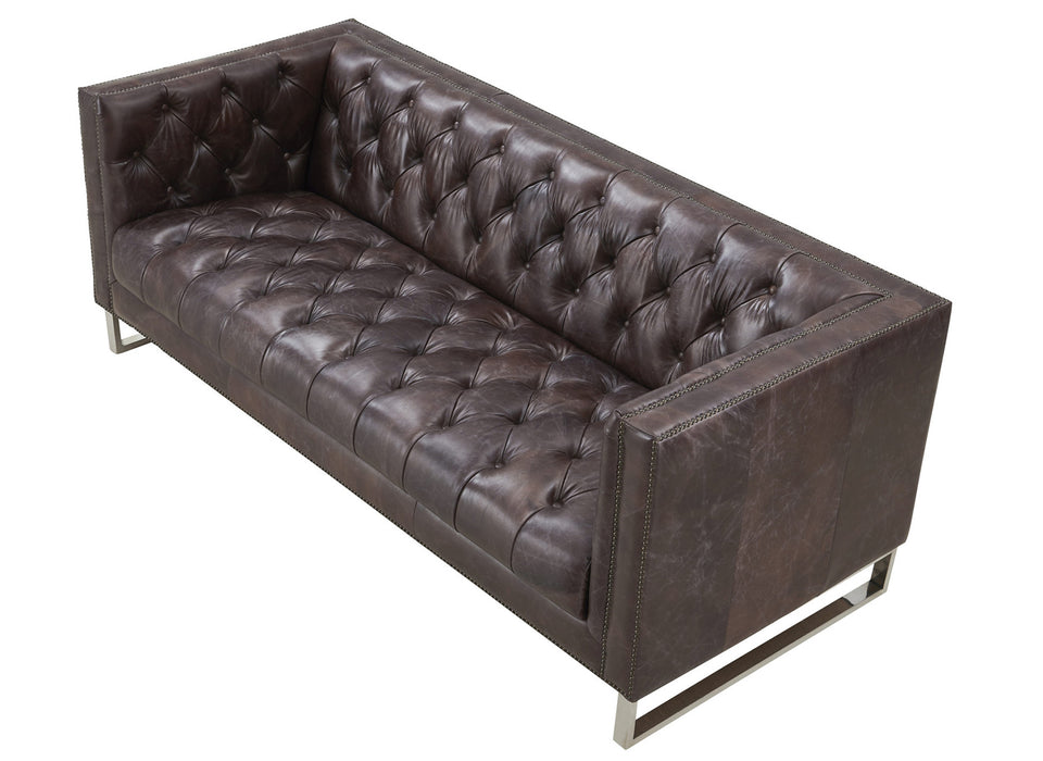 Miranda Contemporary Chesterfield Sofa - Dark Brown Leather - Crafters and Weavers