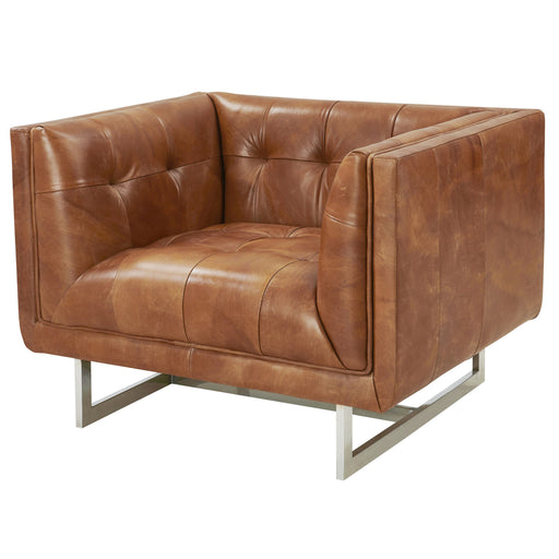 NEW! Taylor Contemporary Tufted Arm Chair - Light Brown Leather - Crafters and Weavers