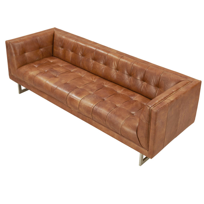 NEW! Taylor Contemporary Tufted Sofa - Light Brown Leather - Crafters and Weavers