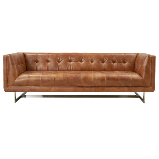 NEW! Taylor Contemporary Tufted Sofa - Light Brown Leather - Crafters and Weavers