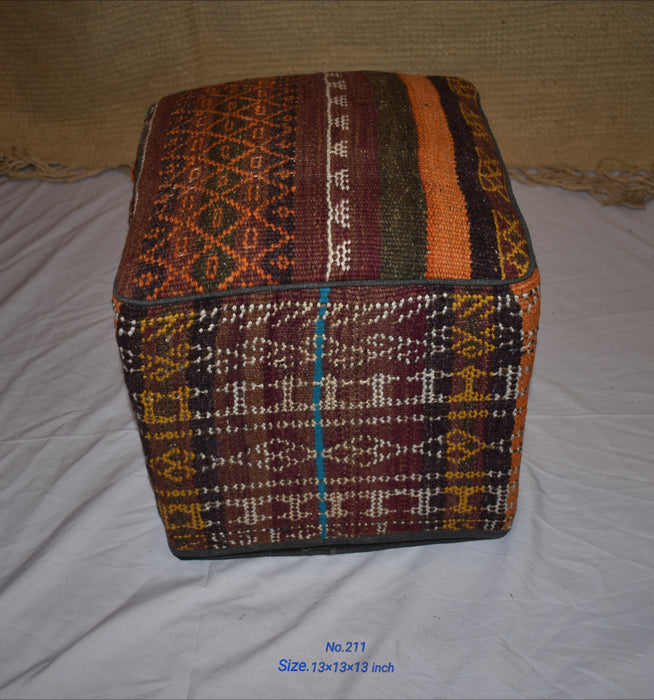 One of a Kind Kilim Rug Pouf Ottoman foot stool - #211 - Crafters and Weavers