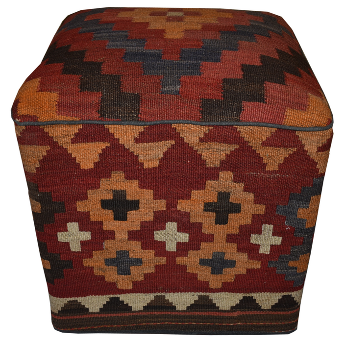 One of a Kind Kilim Rug Pouf Ottoman foot stool - #214 - Crafters and Weavers