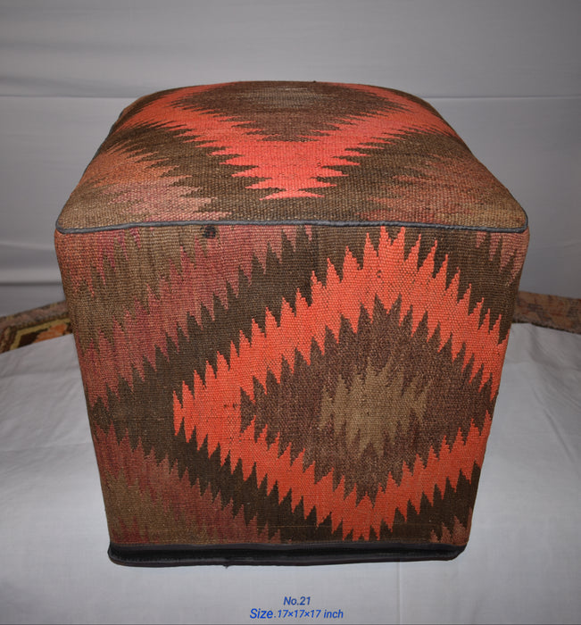 SOLD OUT One of a Kind Kilim Rug Pouf Ottoman foot stool - #21 - Crafters and Weavers
