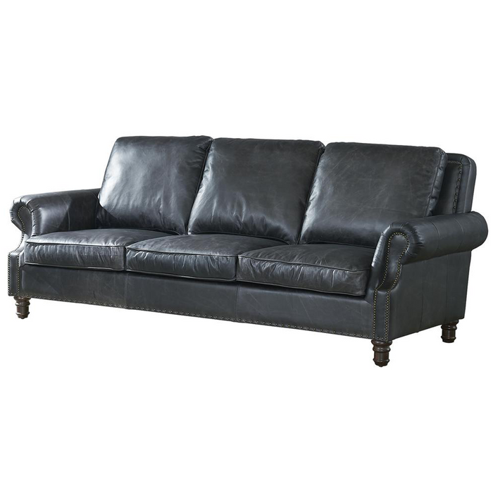 English Rolled Arm Sofa - Slate Leather - Crafters and Weavers