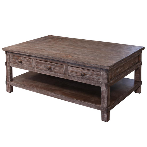 Greenview Weathered Gray 6 Drawer Coffee Table - Crafters and Weavers