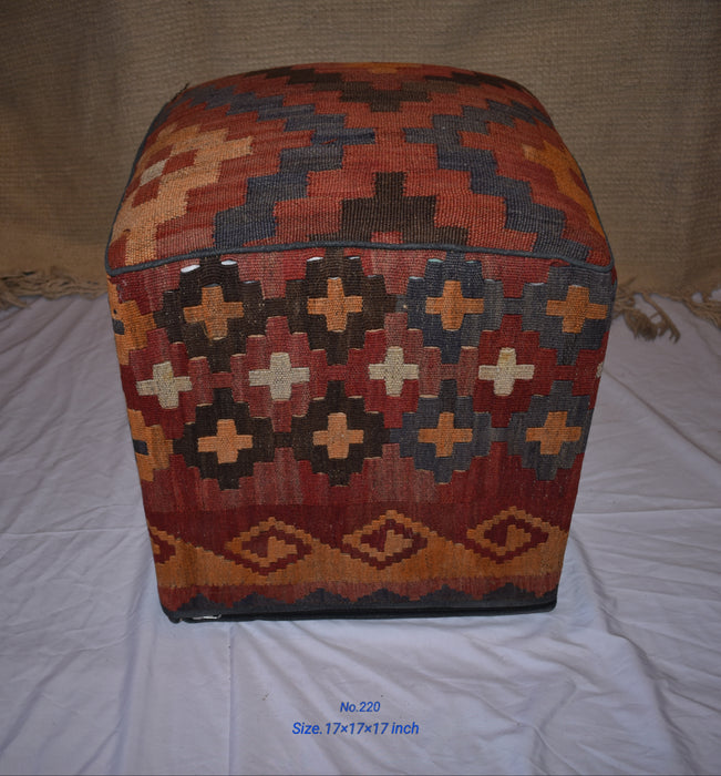 One of a Kind Kilim Rug Pouf Ottoman foot stool - #220 - Crafters and Weavers