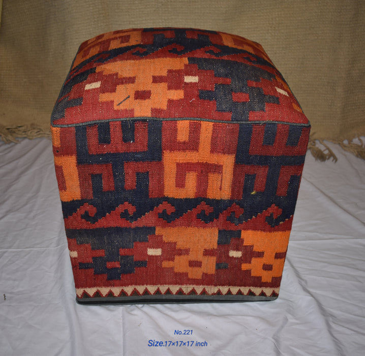 One of a Kind Kilim Rug Pouf Ottoman foot stool - #221 - Crafters and Weavers