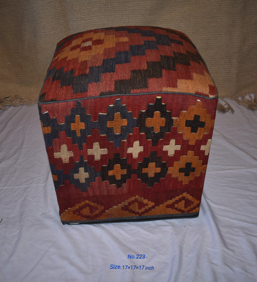 One of a Kind Kilim Rug Pouf Ottoman foot stool - #223 - Crafters and Weavers