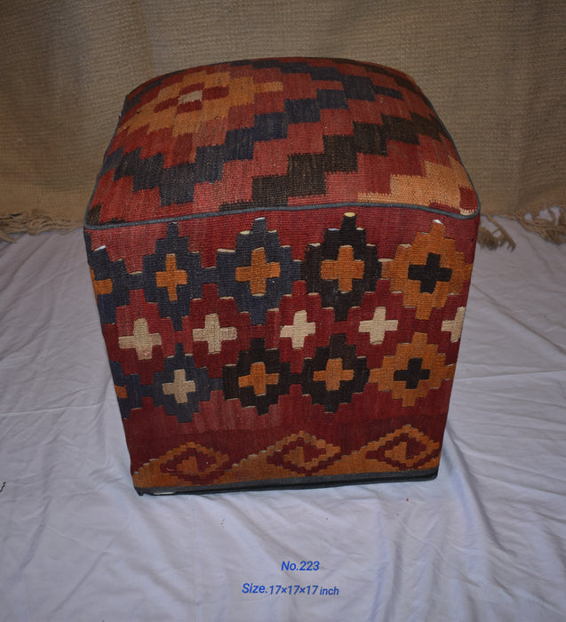 One of a Kind Kilim Rug Pouf Ottoman foot stool - #223 - Crafters and Weavers