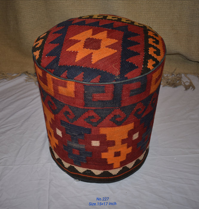 One of a Kind Kilim Rug Pouf Ottoman foot stool - #227 - Crafters and Weavers