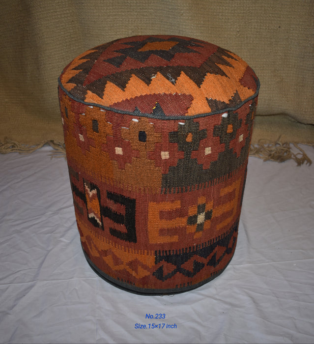 One of a Kind Kilim Rug Pouf Ottoman foot stool - #233 - Crafters and Weavers