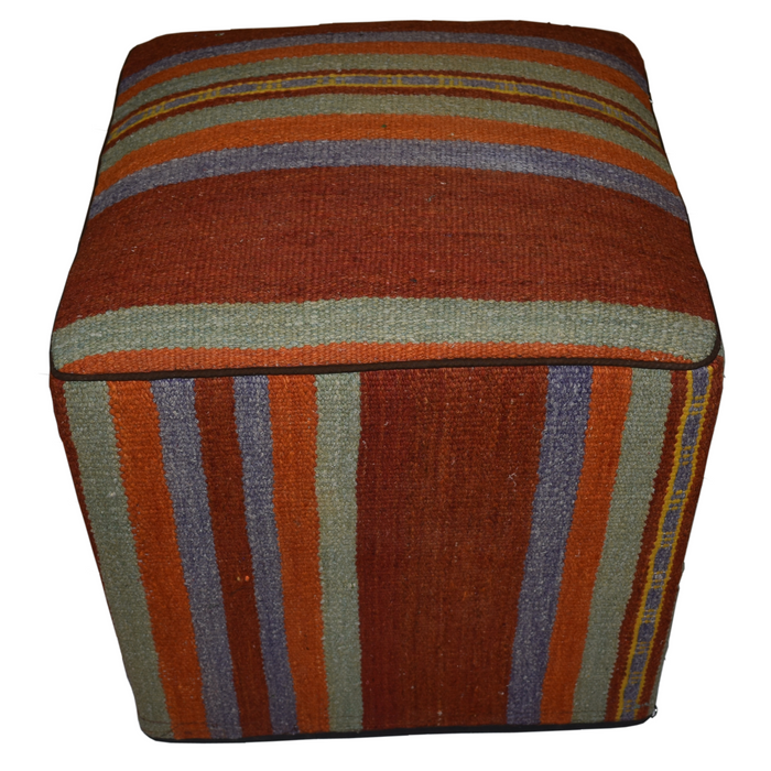 One of a Kind Kilim Rug Pouf Ottoman foot stool - #243 - Crafters and Weavers