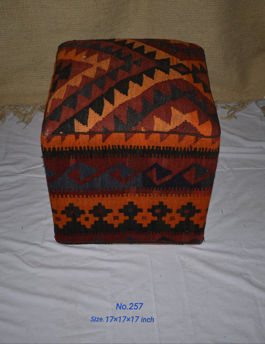One of a Kind Kilim Rug Pouf Ottoman foot stool - #257 - Crafters and Weavers