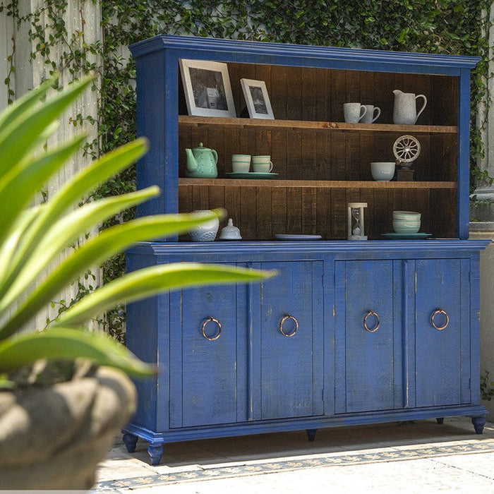 Macao Rustic Farmhouse Loft Sideboard / Hutch - Blue
