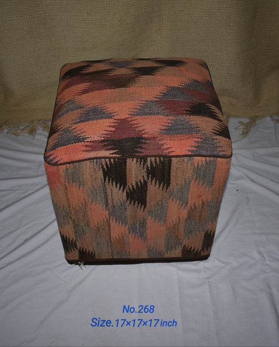 One of a Kind Kilim Rug Pouf Ottoman foot stool - #268 - Crafters and Weavers