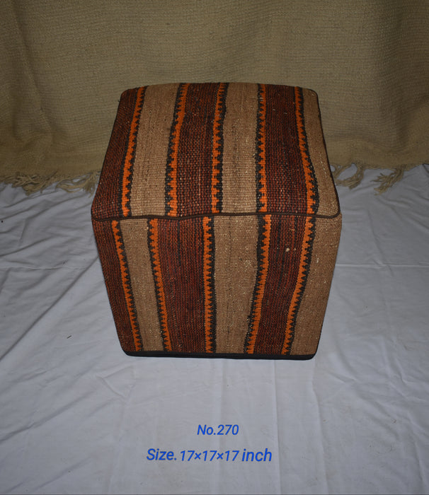 One of a Kind Kilim Rug Pouf Ottoman foot stool - #270 - Crafters and Weavers