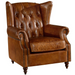 SOLD OUT Tufted English Rolled Arm Wing Chair - Light Brown Leather - Crafters and Weavers