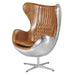 Cruz Modern Egg Chair - Brown Leather and Metal Spitfire Shell - Crafters and Weavers