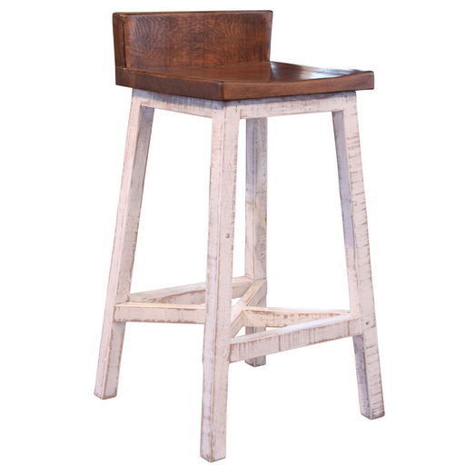 Granville Stationary Bar Stool - Rustic Brown/White - 30" High - Crafters and Weavers