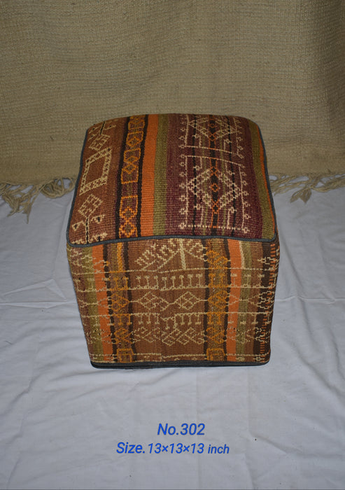 One of a Kind Kilim Rug Pouf Ottoman foot stool - #302 - Crafters and Weavers