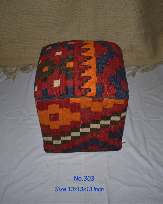 One of a Kind Kilim Rug Pouf Ottoman foot stool - #303 - Crafters and Weavers