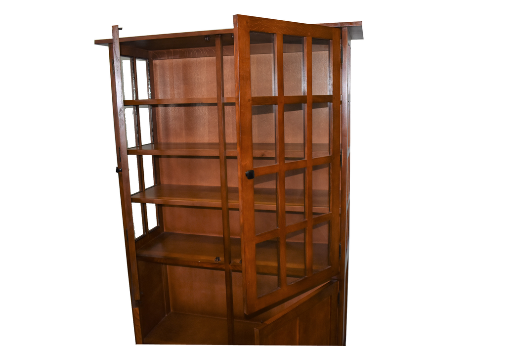 Mission Oak 4 Door Display China Cabinet - Golden Brown - 49"W - Crafters and Weavers