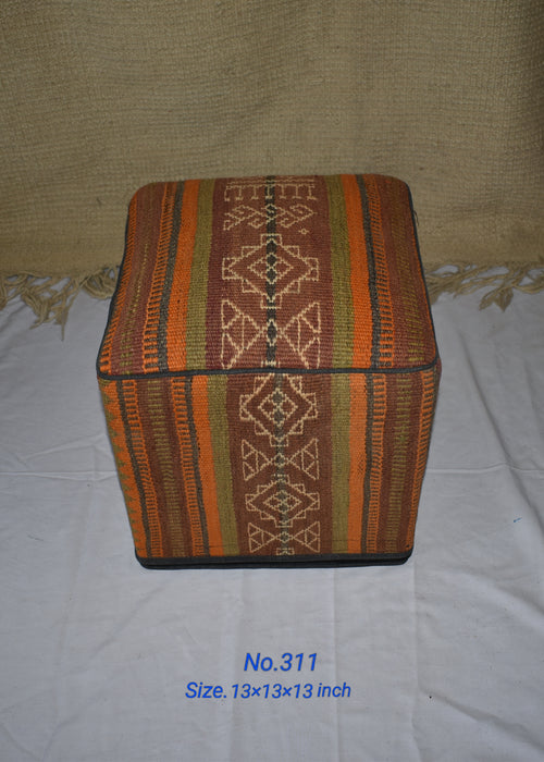 One of a Kind Kilim Rug Pouf Ottoman foot stool - #311 - Crafters and Weavers