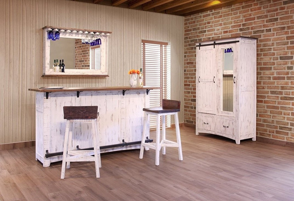 Rustic Distressed Barndoor Solid Wood White Bar Counter Liquor