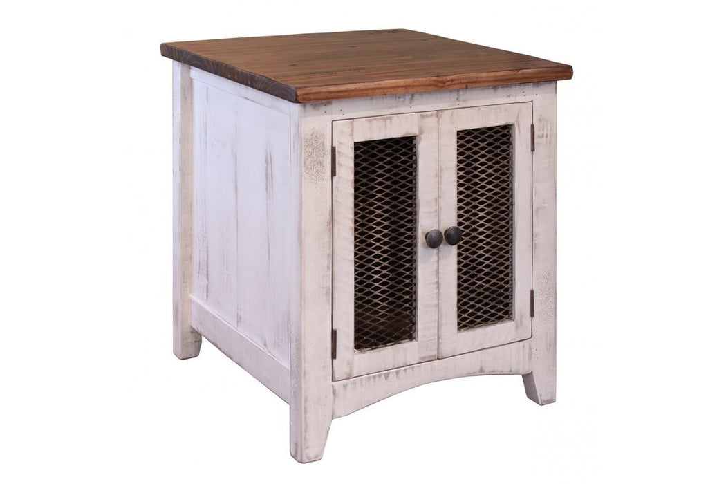 Greenview Two Door End Table - Distressed White - Crafters and Weavers