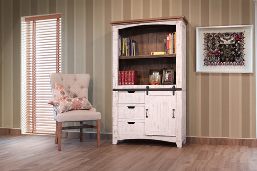 Greenview Sliding Door Bookcase - Distressed White - Crafters and Weavers