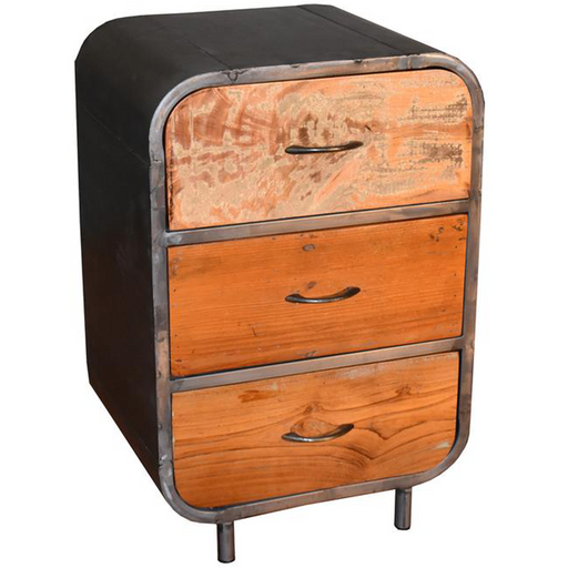 Ventura Solid Wood 3 Drawer Industrial End Table - Crafters and Weavers