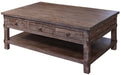 Greenview Weathered Gray 6 Drawer Coffee Table - Crafters and Weavers