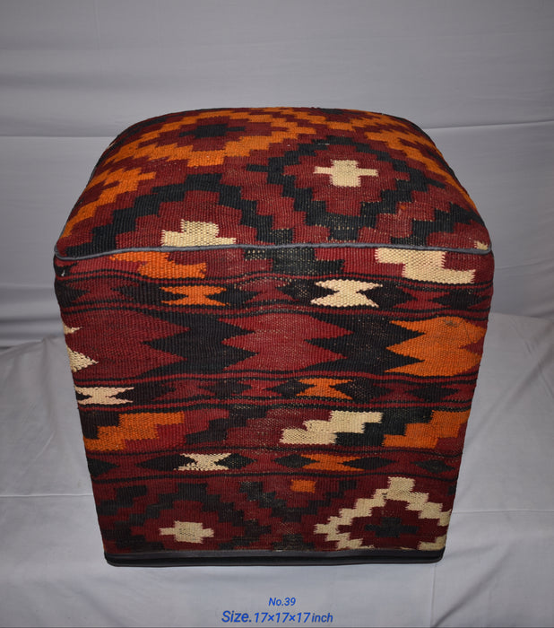 One of a Kind Kilim Rug Pouf Ottoman foot stool - #39 - Crafters and Weavers