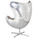 Cruz Modern Egg Chair - Brown Leather and Metal Spitfire Shell - Crafters and Weavers