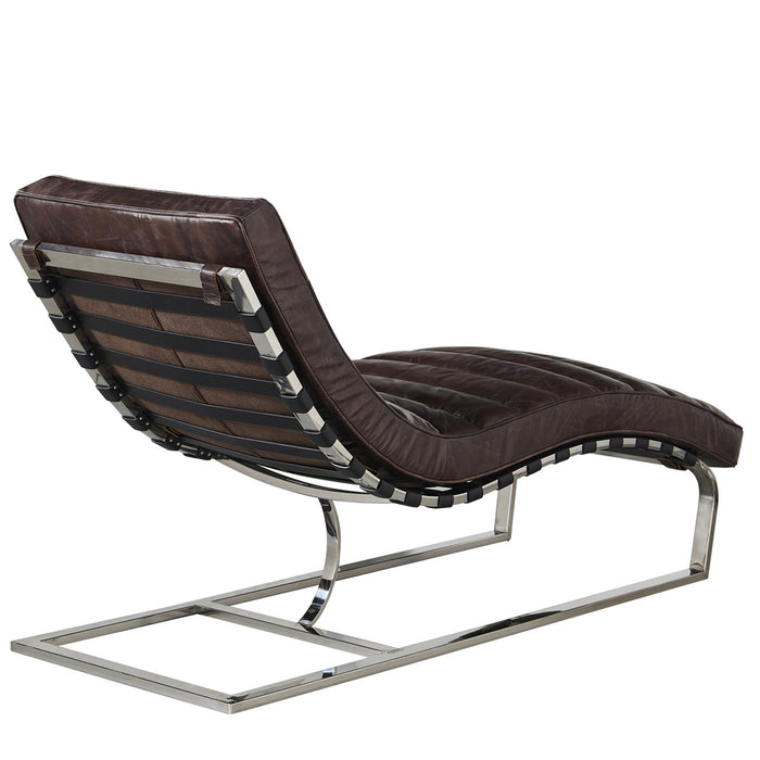 Plano Modern Channeled Leather Chaise Lounge - Dark Brown Leather - Crafters and Weavers